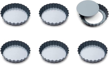 Fox Run 44460 Set van 6 losse bodem Mini Tart en Quiche Non-Stick Bakpannen, staal, grijs
