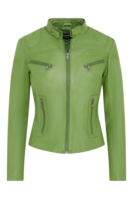 Dames Groen Slim-Fit Leren Bikerjack - Maldon