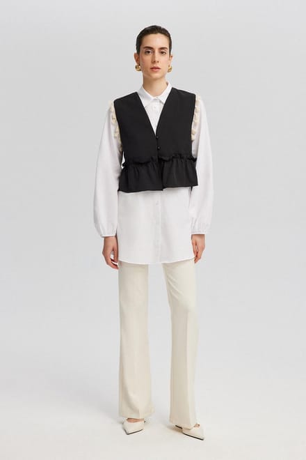 Touché Privé - Blouse met gilet met kwastjes - Wit - Dames
