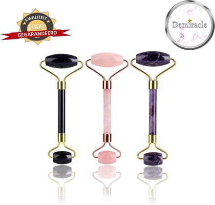 Demiracle Deluxe Face Rollers Set - Valtentijnsdag - Cadeau - Amethist - Rose Quartz - Black Obsidian  - Gezichtsroller - Massage Roller - Jade Roller - Rimpelverwijdering - Ontspanning - Kwaliteit