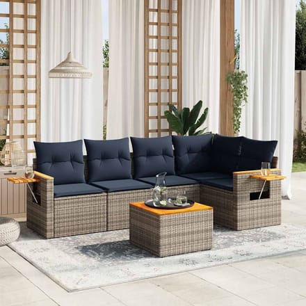 vidaXL - 6-delige - Loungeset - met - kussens - poly - rattan - grijs