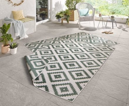 Flycarpets Omkeerbaar Vloerkleed - Binnen & Buitenkleed Malta- Groen / Creme - 200x290 cm