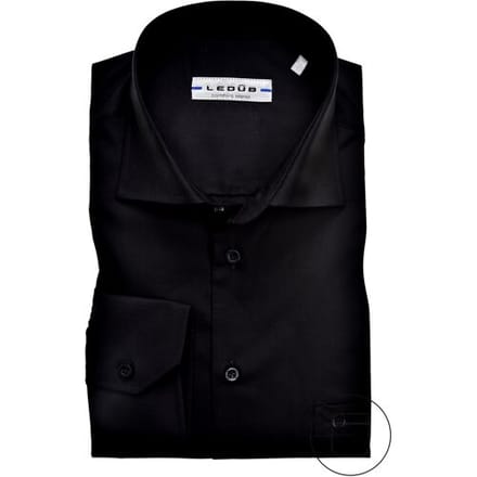 Ledub modern fit overhemd - zwart - Strijkvriendelijk - Boordmaat: 37
