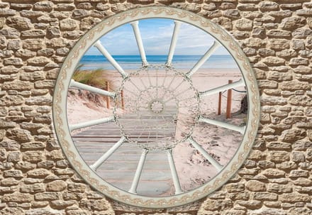 Fotobehang Stone Wall Path Beach Sand Nature | XL - 208cm x 146cm | 130g/m2 Vlies