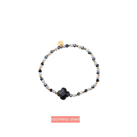 Day&Eve by Go Dutch Label Armband (Sieraad) Elastisch Klaver Kralen Zwart