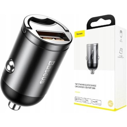 Baseus Mini USB Autolader QC 3.0 30W Snellader Grijs