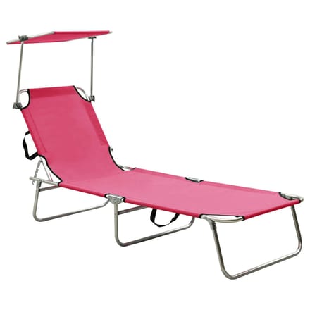 vidaXL - Ligbed - inklapbaar - met - luifel - aluminium - roze