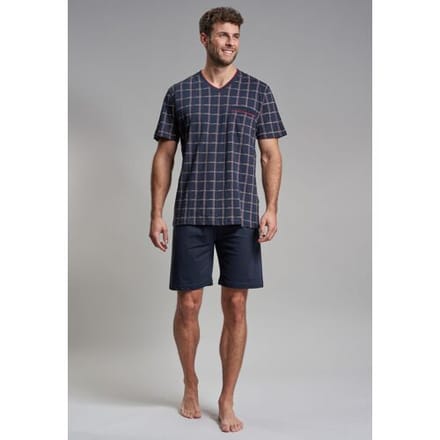 Gotzburg heren shortama - blauw met rood en wit geruit