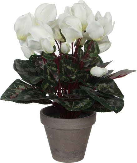 Mica Decorations Cyclaam Kunstplant in Bloempot Stan - H30 x Ø30 cm - Wit