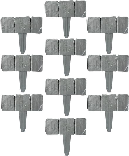 Kunststenen Borderrand - Tuinafscheiding Panelen - Tuin Onderhoud - Graafvrije Installatie - Set van 10 - Grijs