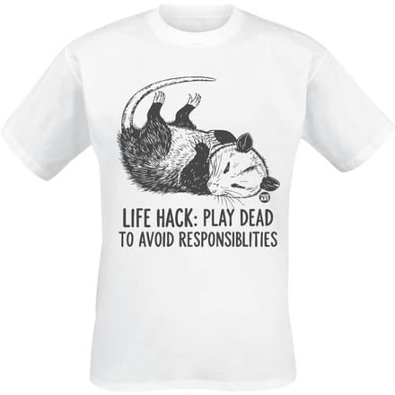Todd Goldman - Fun T-shirt - Live Hack: Play Dead To Avoid Responsibilities - M tot 3XL - voor Mannen - wit
