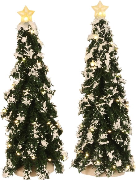 Luville - Snowy Conifer with lights battery operated 2 pieces - Kersthuisjes & Kerstdorpen