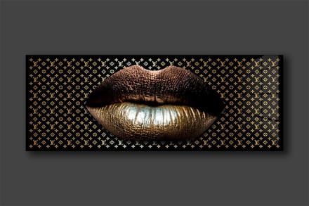 GOLDEN LV LIP schilderij op plexiglas 120x50cm