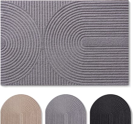 Blumtal Japandi Deurmat - Anti-slip - Polyester 90 x 150 cm - Grijs - Boogpatroon