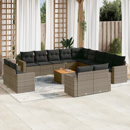 vidaXL - 14-delige - Loungeset - met - kussens - poly - rattan - grijs