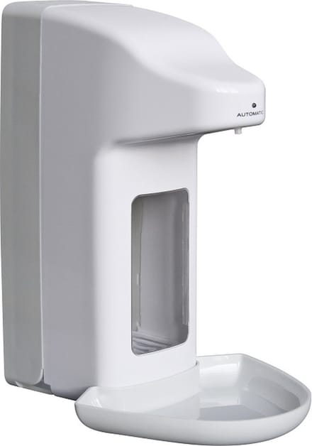 Zeep- & desinfectiemiddeldispenser automatisch kunststof 1000 ml + opvangschaal