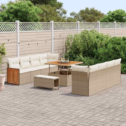 vidaXL - Tuinbank - Set - 12-zits - Beige - en - Crème - poly - rattan