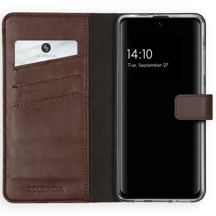 Selencia Hoesje - Geschikt voor Samsung Galaxy A51 - Echt Lederen Bookcase - Bruin