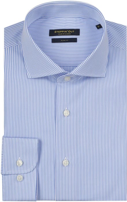 Steppin' Out Overhemd Slim-Fit Streep Lichtblauw - Maat 3XL - Heren