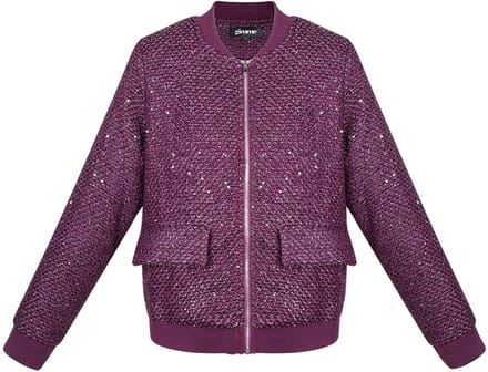Gestructureerde Polyester Vrouwen Bomber Jas met Glitter Textuur - Rood - Maat M