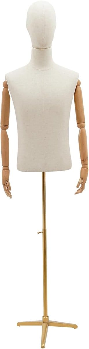 Mannelijke etalagepop - Aankleedpop - Kleding presenteren - Verstelbare pose - 133-198 cm - Linnen goud