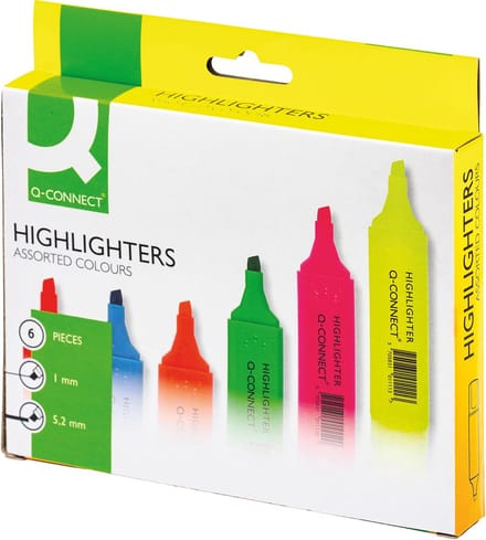 Q-CONNECT markeerstift | pak van 6 stuks in geassorteerde kleuren