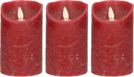 Anna's Collection Led kaars/stompkaars - 3x - bordeaux rood - H12,5 x D7,5 cm - wax - bewegende vlam