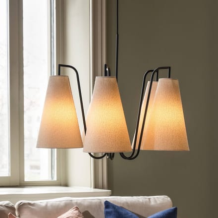 Globen Lighting hanglamp Lou 5 wit bouclé/zwarte stof