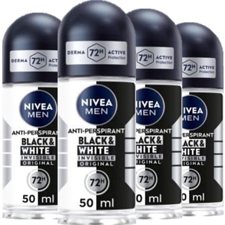 Nivea Deo Roller Men Black & White - 4 x 50 ml - Voordeelverpakking