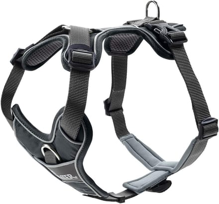 Verstelbaar Hondenharnas met 2 D-ringen en Reflecterende Elementen, M, 56-73 cm, Grijs