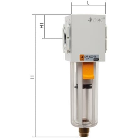 Filter 5microns G3/8'' 2900l/min Semi-Auto Dubbelwandig Kunststof EMC 3A