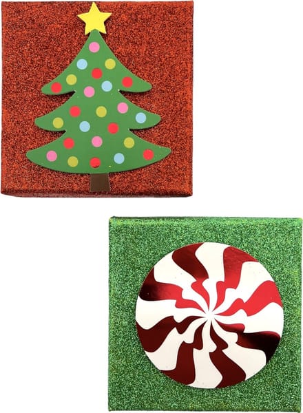 Luxe kerst giftcard geschenkdoos - rood & groen - 10 x 10 x 2,5 cm - 2 Stuks