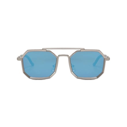 Metalen Retro Zonnebril Achthoekig Zilver Blauw