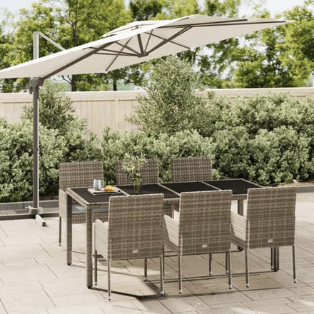 vidaXL - 7-delige - Tuinset - met - kussens - poly - rattan - grijs