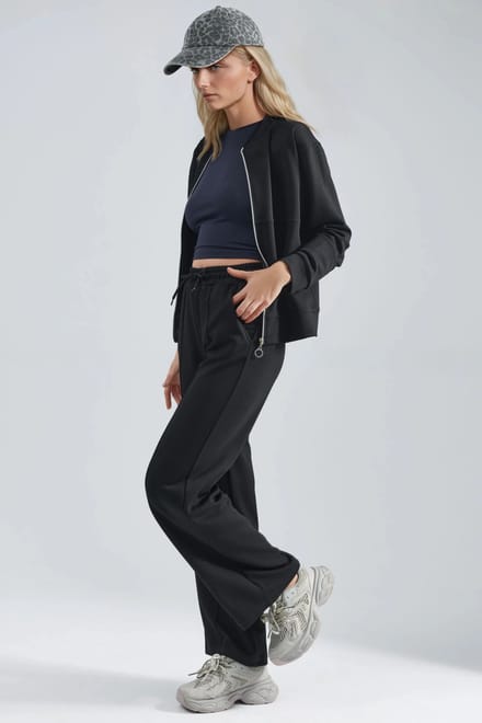 Modal Touch Sweater met Rits en Geribbelde Broek Set