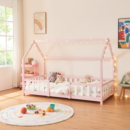 Kinderbed Sisimiut met matras 90x200 cm roze en wit