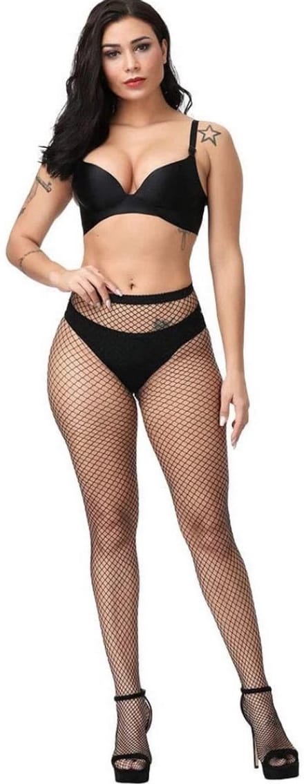 Fashion Fishnet Panty Hose - Stocking Medium Raster - Black
