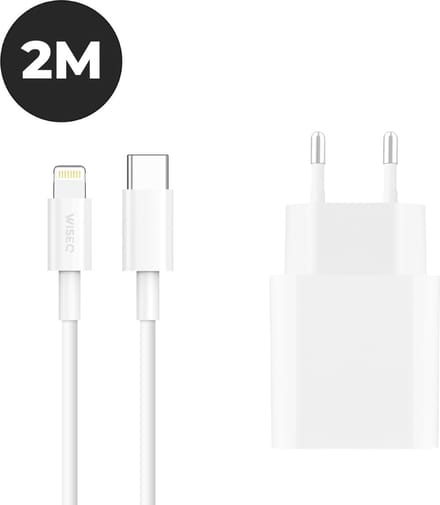 Oplader Snellader geschikt voor iPhone 14 / 13/ 12 / 11- Snellader geschikt voor Apple Lightning-aansluiting 2 Meter kabel - WiseQ