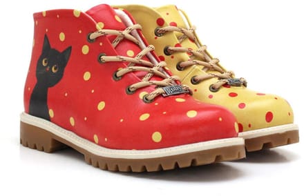 Goby Dames Veterboots – Kat Print – Handgemaakt Vegan Leer – Comfortabele Damesboots – Maat 40