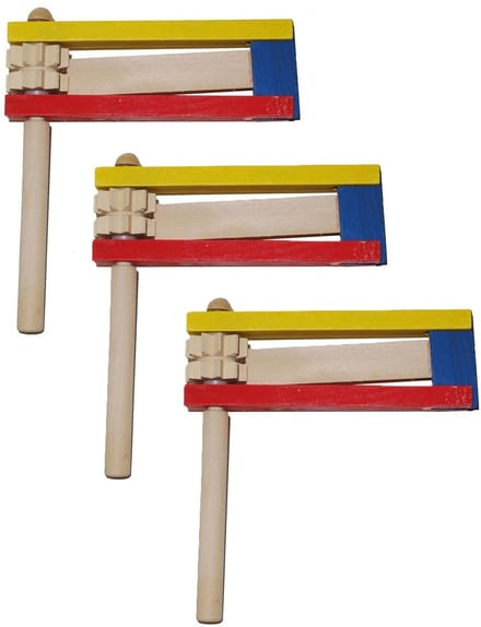Houten ratelaar in 3 kleuren - 4x - geluid makers - feestartikelen - herrie makers - ratel