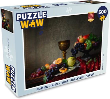 Puzzel Rustiek - Tafel - Fruit - Stilleven - Beker - Legpuzzel - Puzzel 500 stukjes