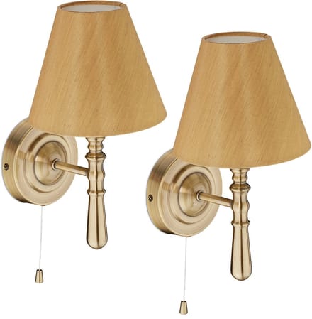 wandlamp met kap - set van 2 - trekschakelaar - binnen - e14 - messing