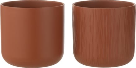 J-Line bloempot Gen - keramiek - bruin - large - 2 stuks - Ø 18.5 cm
