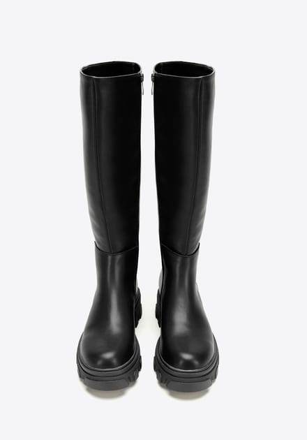 Wittchen Dames leren laarzen met dikke zool en rits, zwart, natuurlijk leer