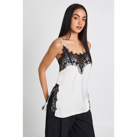 boohoo Dames Kanten Zijsplit Satijnen Cami Top | Ivoor | Maat: 34