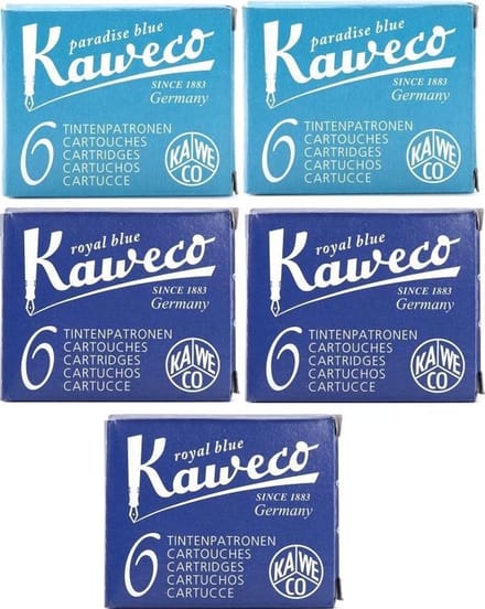 Kaweco Vulpen vullingen 5 doosjes, 2x Turkoise, 3x Royal Blue