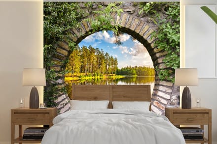 Behang - Fotobehang Bomen - Water - Doorkijk - Breedte 240 cm x hoogte 240 cm