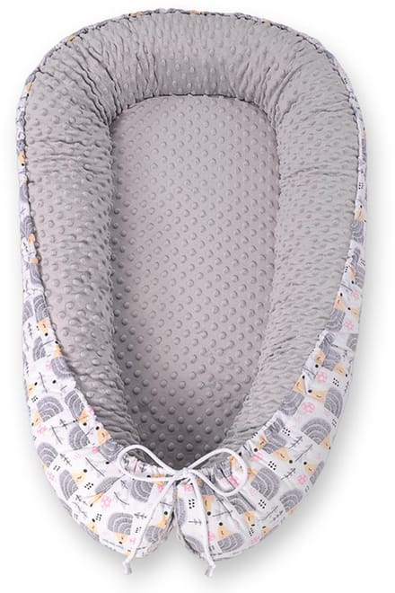 Babynest dubbelzijdig Premium Cocoon voor baby's BOBONO minky- egel grijs