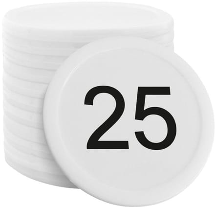 CombiCraft plastic consumptiemunten met nummering 1 t/m 100 Ø28mm wit - 100 stuks