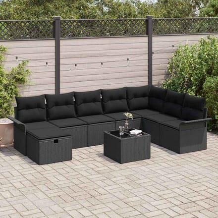 vidaXL - Tuinbank - Set - 9 - st - Zwart - poly - rattan